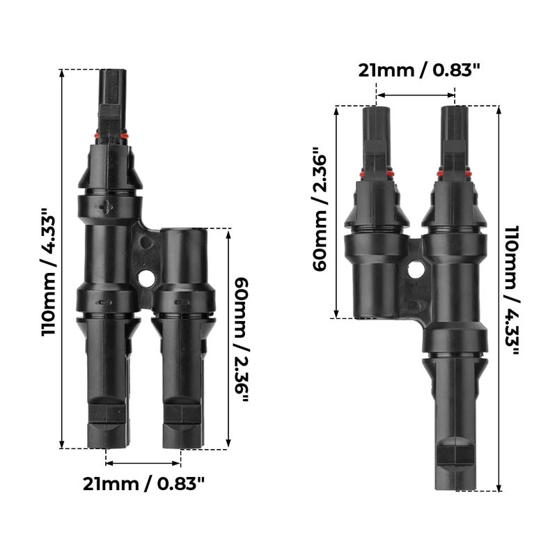 BougeRV Solar Branch Connectors Y Connector for Parallel Connection Between Solar Panels FMM+MFF (2 Pairs) - Image 5